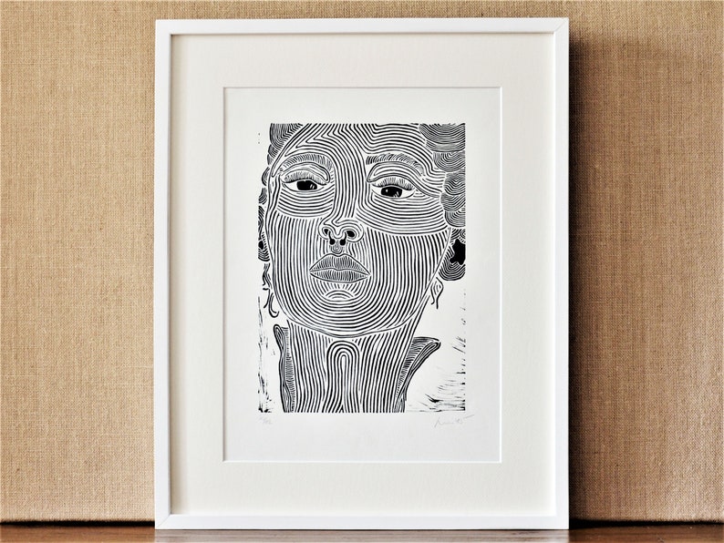limited to the Din A3 Woman with Piercing Original linocut print