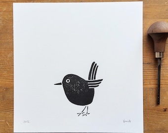 Birdy · Original Linocut · Wall Decoration · Picture · Art Print · Minimalist Art · Printmaking