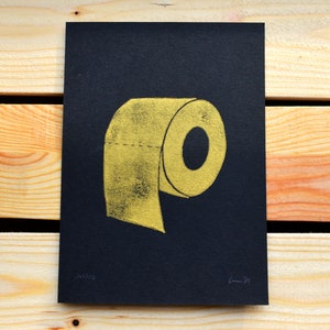 Carta igienica dorata · Stampa originale su linoleum · Nero/oro