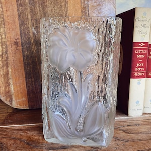 Vintage Bamboo & Flower Vase Littala Kosta Boda Relief Glass Vase