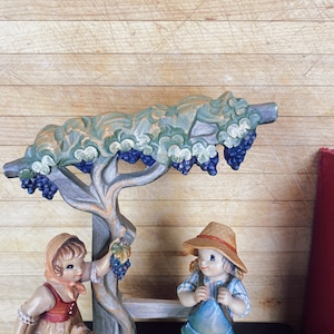Vintage Anri Club Harvest Helper Figurine Set No. 4 & No. 6 with Grape Tree Stand