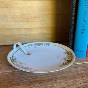 Vintage Nippon Hand Painted Floral China Dish with Leaf Handle