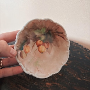 Antique Hand-Painted Porcelain Dish – Delicate Floral Trinket Bowl, Victorian Decorative Plate