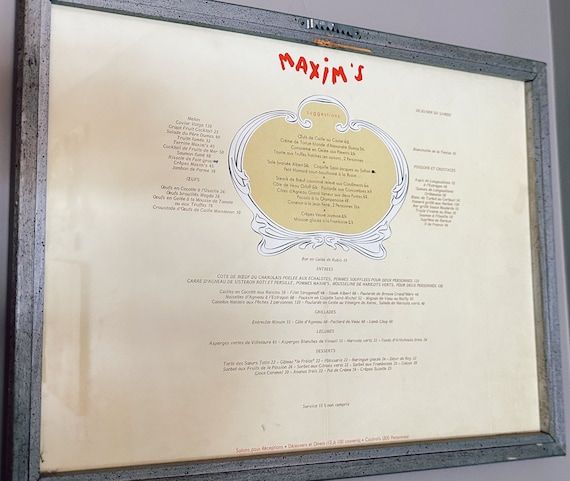 Vintage Maxim De Paris Framed Menu RARE - Etsy