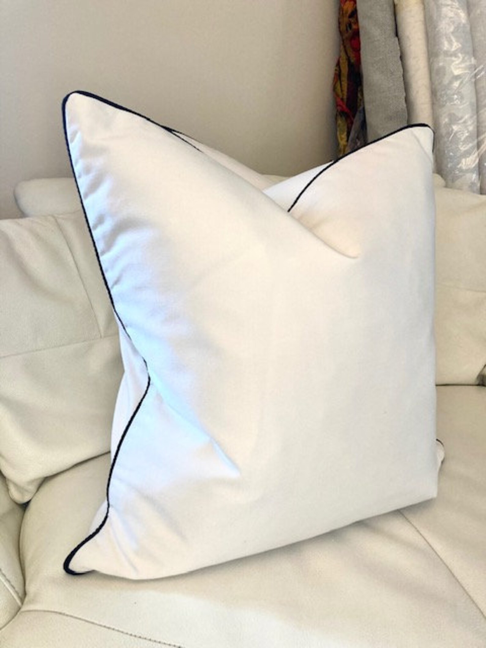 Ivory White Cushions with Black Piping Designer Fabrics Etsy