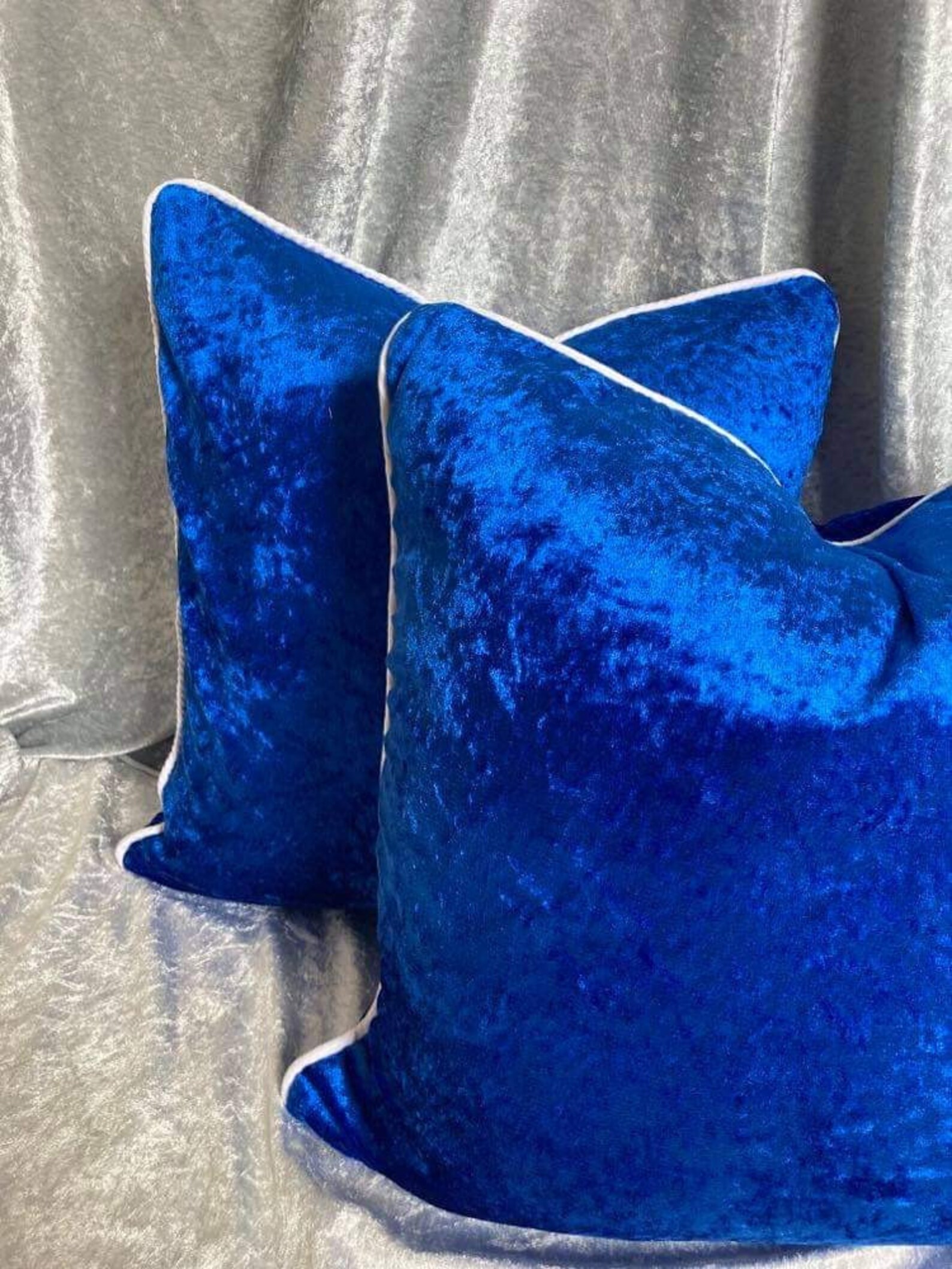 Set of 2 Royal Blue Crushed Velvet Cushion Covers With Etsy