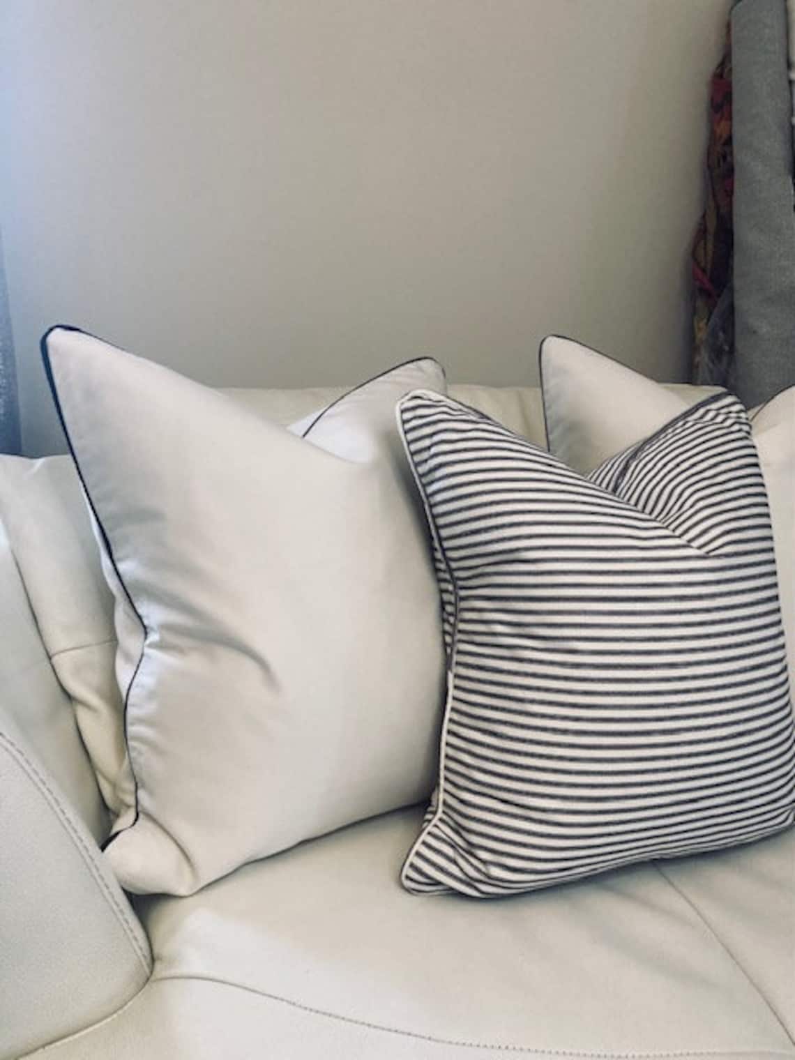 Ivory White Cushions with Black Piping Designer Fabrics Etsy