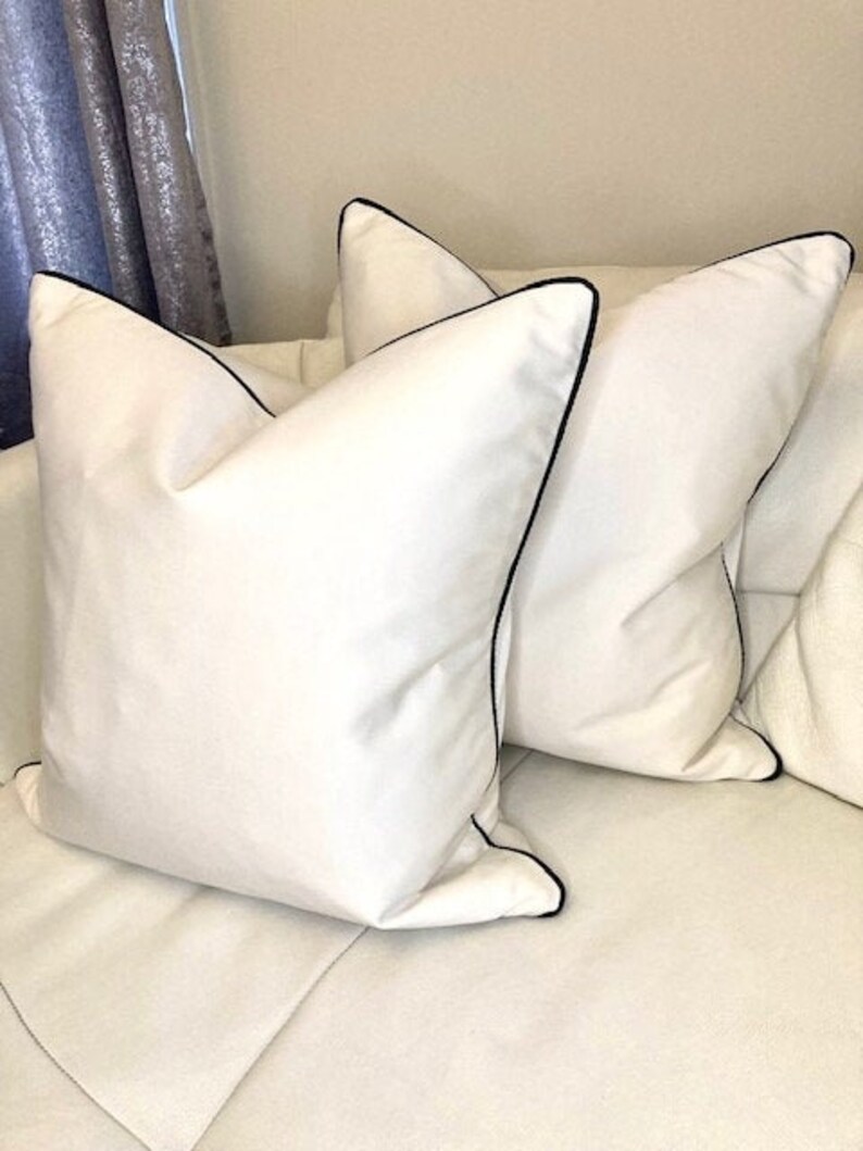 Ivory White Cushions with Black Piping Designer Fabrics Etsy