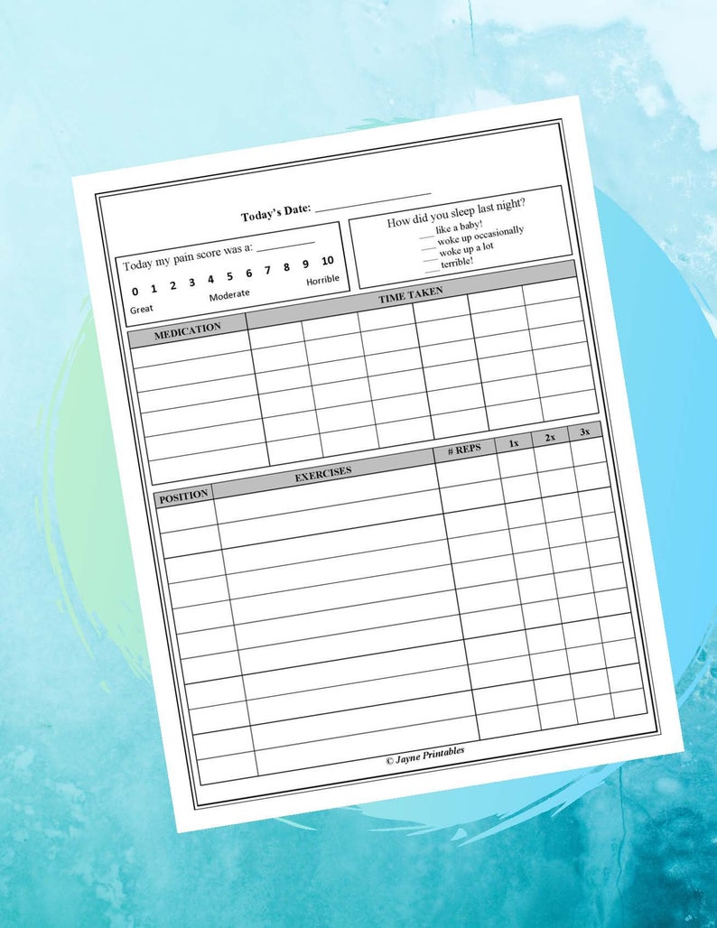 PRINTABLE Surgery Recovery Daily Log / FILLABLE / Knee Surgery | Etsy