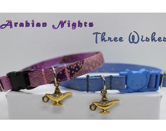 Aladdin Cat Collar Genie Cat Collar Lamp Magic Cat Collar Charm Blue Collar Cat Purple Gold Collar Cat Breakaway Kitten Collar Flower Cat