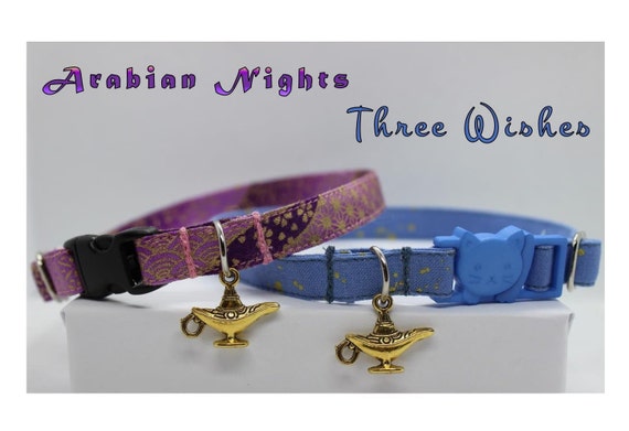 Aladdin Cat Collar Genie Cat Collar Lamp Magic Cat Collar Charm Blue Collar Cat Purple Gold Collar Cat Breakaway Kitten Collar Flower Cat