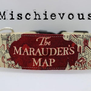 Dog Collar made with Licensed Harry Potter Marauders Map Fabric Collar Dog Mischief Wizard Dog Collar Maroon Dog Gift For Potter Fan