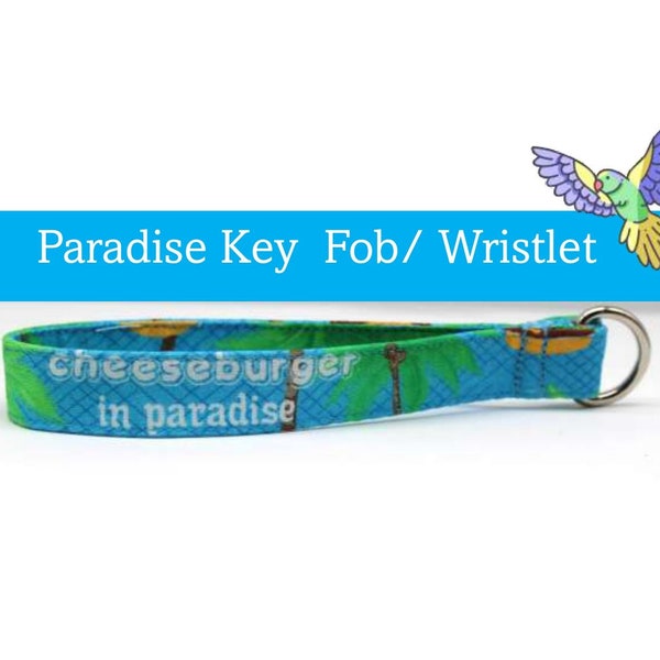 Fabric Key Fob made with Licensed Jimmy Buffet Margaritaville Fabric, Tropical Island Key Fob Wristlet, Summer Beach Fun Key Fob/ Wristlet