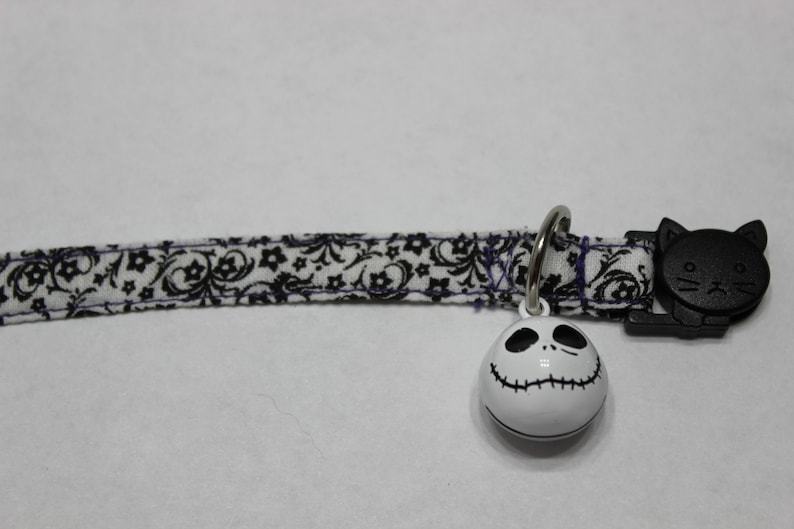 Halloween Cat Collar Monochrome Skeleton Bell Cat Collar Skull Spooky Cat Collar Nightmare Cat Haunted Breakaway Bell Get Before Christmas image 5