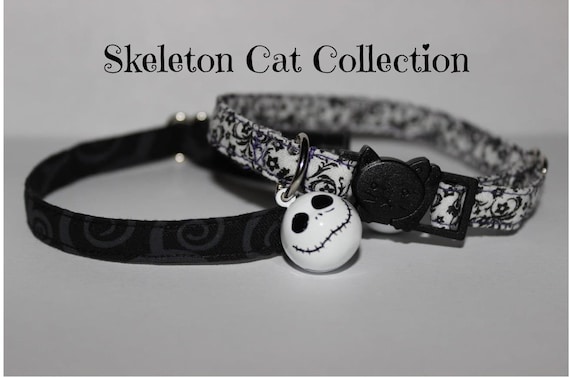 Cat Halloween Collar Cat Skeleton Bell Cat Collar Skull Spooky Collar Cat Nightmare Black Collar Haunted Cat Breakaway Get Before Christmas