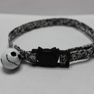 Halloween Cat Collar Monochrome Skeleton Bell Cat Collar Skull Spooky Cat Collar Nightmare Cat Haunted Breakaway Bell Get Before Christmas image 2