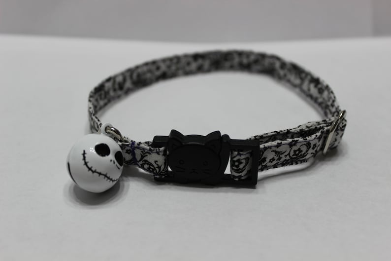 Halloween Cat Collar Monochrome Skeleton Bell Cat Collar Skull Spooky Cat Collar Nightmare Cat Haunted Breakaway Bell Get Before Christmas image 2