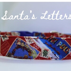 Santa Christmas Dog Collar, Holiday Xmas Dog Collar, Retro Vintage Winter Dog Collar, Red and Blue Fabric Dog Collar, Cute Christmas Gift