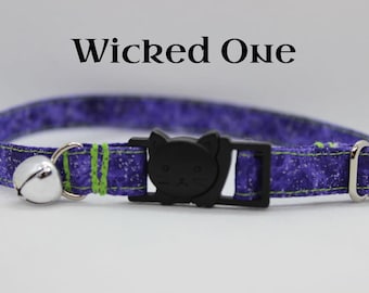 Cat Collar Villain Cat Breakaway Bell Geek Cat Collar Glitter Purple Cat Collar Magic Evil Cat Collar Scary Witch Cat Collar Spooky Kitten