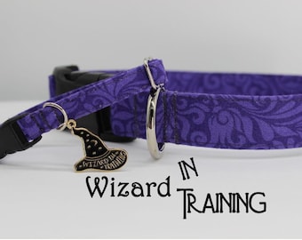 Purple Witch Cat/Dog Collar, Wizard Potion Cat/Dog Collar, Witchy Halloween Dog/Cat Collar, Black Magic Dog/Cat Breakaway Collar With Charm