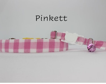 Gingham Pink & White Cat Collar, Cute Girl Dog/Cat Collar Breakaway, Checked Country Dog/Cat Collar, Pink Kitten Safety Collar, Gift For Mom