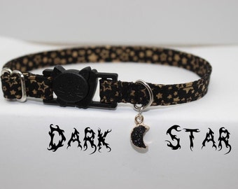 Black Witch Gold Star Cat/Kitten/Dog Collar Epic Galaxy Space Cat Collar Breakaway Dark Universe Moon Celestial Magic Wizard Cat/Dog Collar
