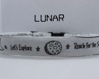 Flannel Galaxy Moon Dog Collar, Celestial Star Dog Collar, Explore Space Dog Collar, Reach for Stars Dog Collar, Black & White Dog Collar