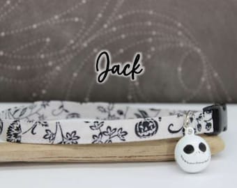 Jack-Pumpkin Halloween Cat/Dog Collar, Black White Fall Jack O Lantern Geek Nerd Cat/Dog Collar, Nightmare Jack Bell Skeleton Cat/Dog Collar