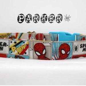 Dog Collar made with Licensed Spiderman Fabric, Superhero Dog Collar, Nerd Spider Comic Dog Collar, Anime Cartoon Dog Collar, Gift For Geek