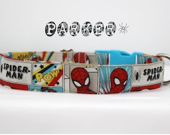 Dog Collar made with Licensed Spiderman Fabric, Superhero Dog Collar, Nerd Spider Comic Dog Collar, Anime Cartoon Dog Collar, Gift For Geek