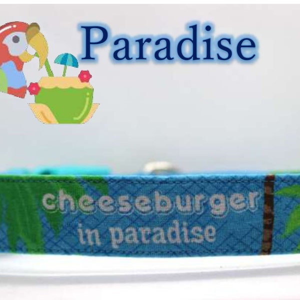 Dog Collar made with Licensed Jimmy Buffet Margaritaville Fabric, Tropical Dog Collar Island Palm Dog Collar Summer Fun Dog Collar Beach Cat