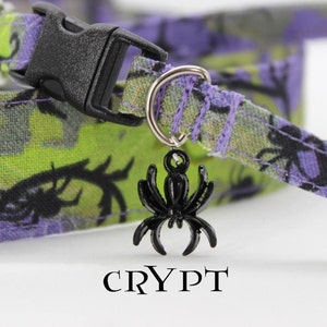 Collar de gato/perro araña, collar de gato/perro espeluznante verde púrpura, collar de gato brujo villano, collar de gato mágico aterrador geek, collar de gato/perro de Halloween