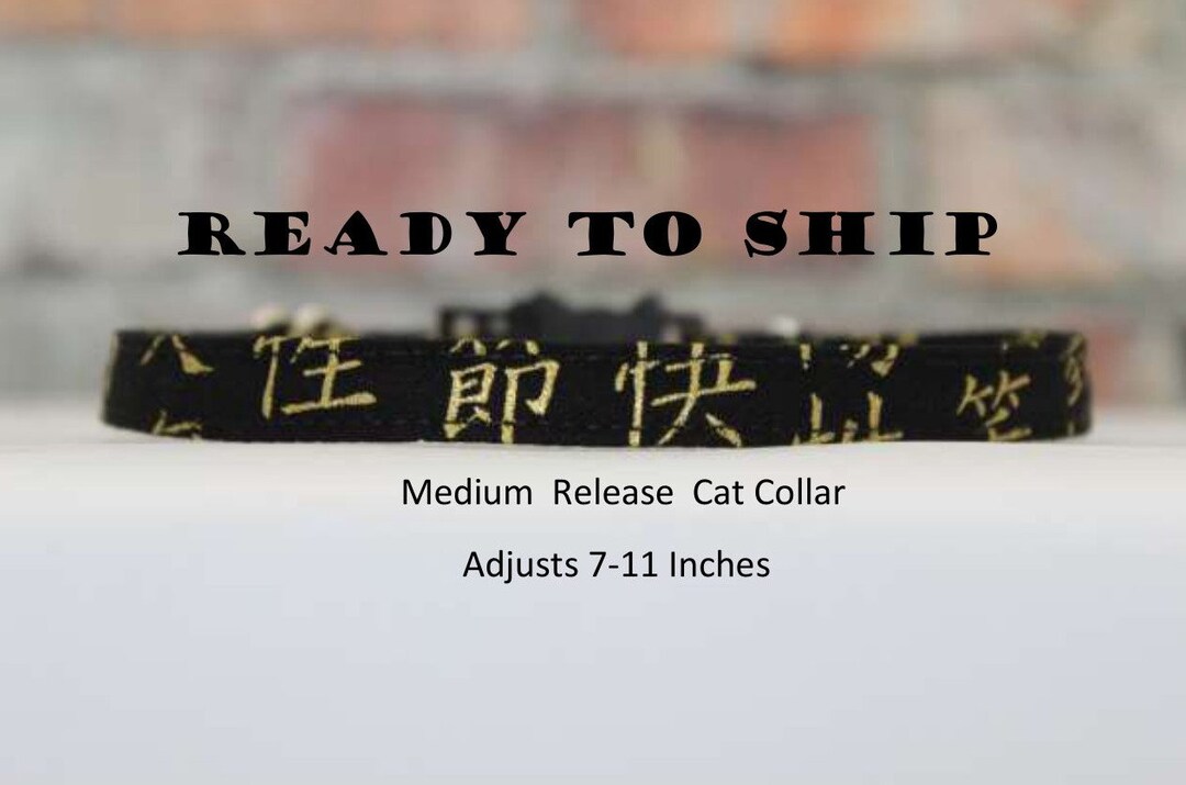 Black Japanese Cat Collar, Asian Black Gold Cat Collar, Anime Art Deco