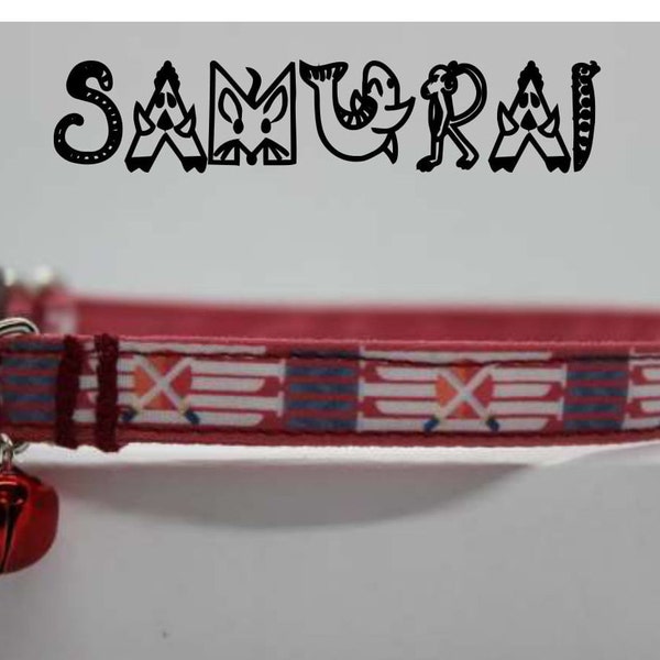 Samurai Cat Collar Custom Design Red Cat Collar Ninja Kitten Collar Katana Sword Cat Collar Warrior Nerdy Cat Collar Japanese Anime Collar