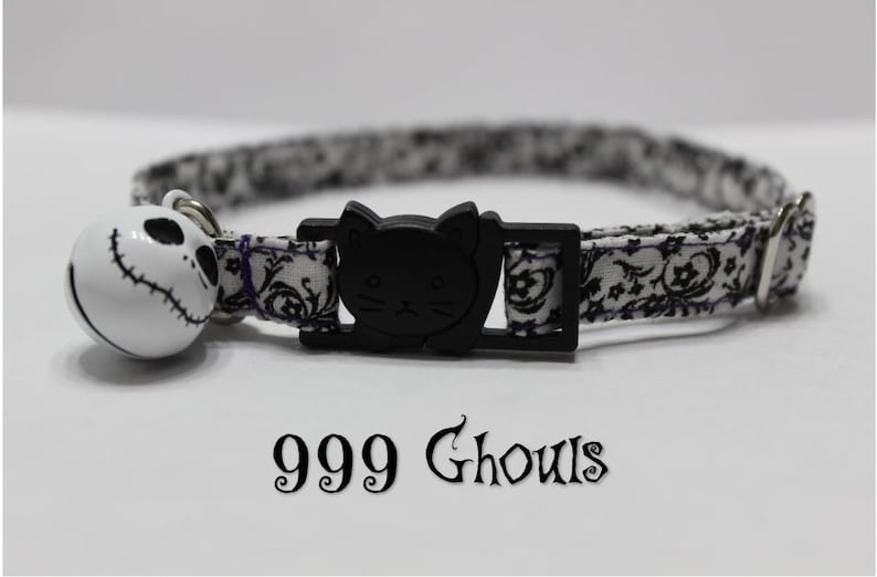 Halloween Cat Collar Monochrome Skeleton Bell Cat Collar Skull Spooky Cat Collar Nightmare Cat Haunted Breakaway Bell Get Before Christmas image 1