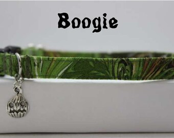 Halloween Skeleton Pumpkin Cat Collar, SpookyCat Nightmare Green Tie Dye Villain Cat Collar Breakaway Before Christmas, Cat/Kitten Breakaway