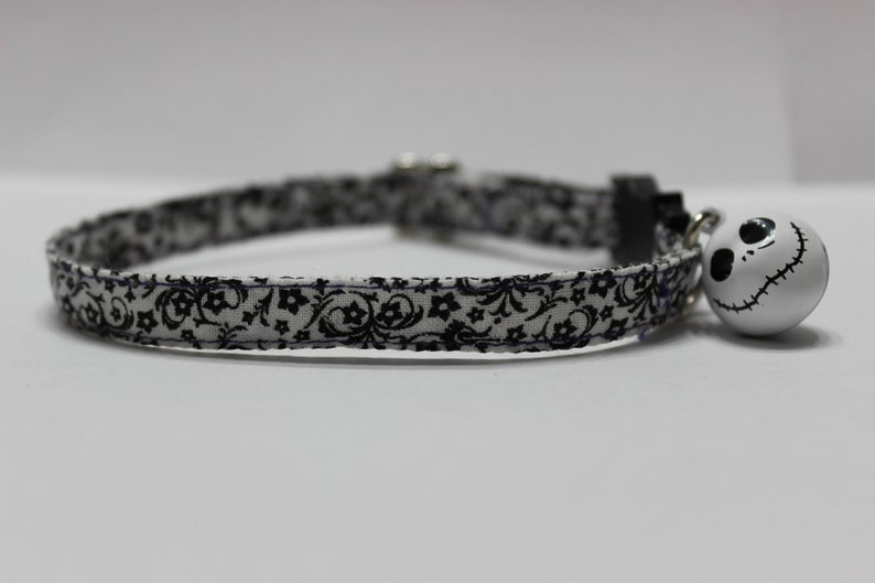 Halloween Cat Collar Monochrome Skeleton Bell Cat Collar Skull Spooky Cat Collar Nightmare Cat Haunted Breakaway Bell Get Before Christmas image 3