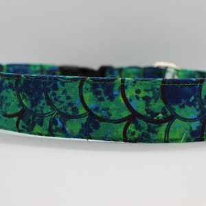 May include: A green and blue dog collar with a scale pattern.