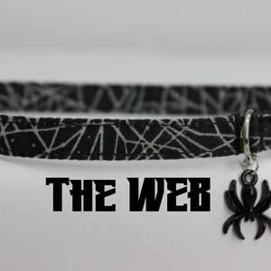 Spider Web Cat/ Dog Collar, Halloween Spooky Cat/Dog Collar Black White Edgy Nerd Cat/Kitten Breakaway with Charm, Bug Creepy Dog/Cat Collar
