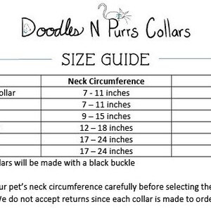 Cottar Size guide Xsmall Dog 7-11 Inches, Small dog 9-15 inches, Med Dog12-18 inches, Large Dog 1 inch wide 17-24 inches,Large Dog 1.5 inch wide 17-24 inches