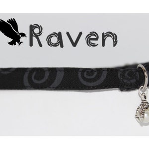Cat collar black with swirls of lighter black. birds claw charm attached with pearl between talons. Xsmall Dog, kitten collar  geek cat collar, nerd cat collar Halloween
