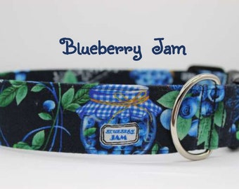 Blueberry Dog Collar, Fruit Jam Food Berry Dog Collar, Cute Summer Blue Navy Dog Collar, Unique Nature Dog Collar, Country Leaf Dog Collar