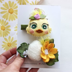 Hühner Haarspangen, Ostern Baby Haarspange, Bauernhof Kinder Geburtstag Party, gelbe Baby Huhn Clips, Eier und Blumen Clip, Kleinkind Clip