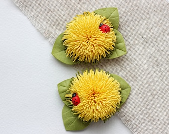 Horquillas de diente de león, flores amarillas de verano, accesorios para el cabello con flores, fiesta de cumpleaños de verano, accesorio para fotos de verano, regalo de cumpleaños para niña