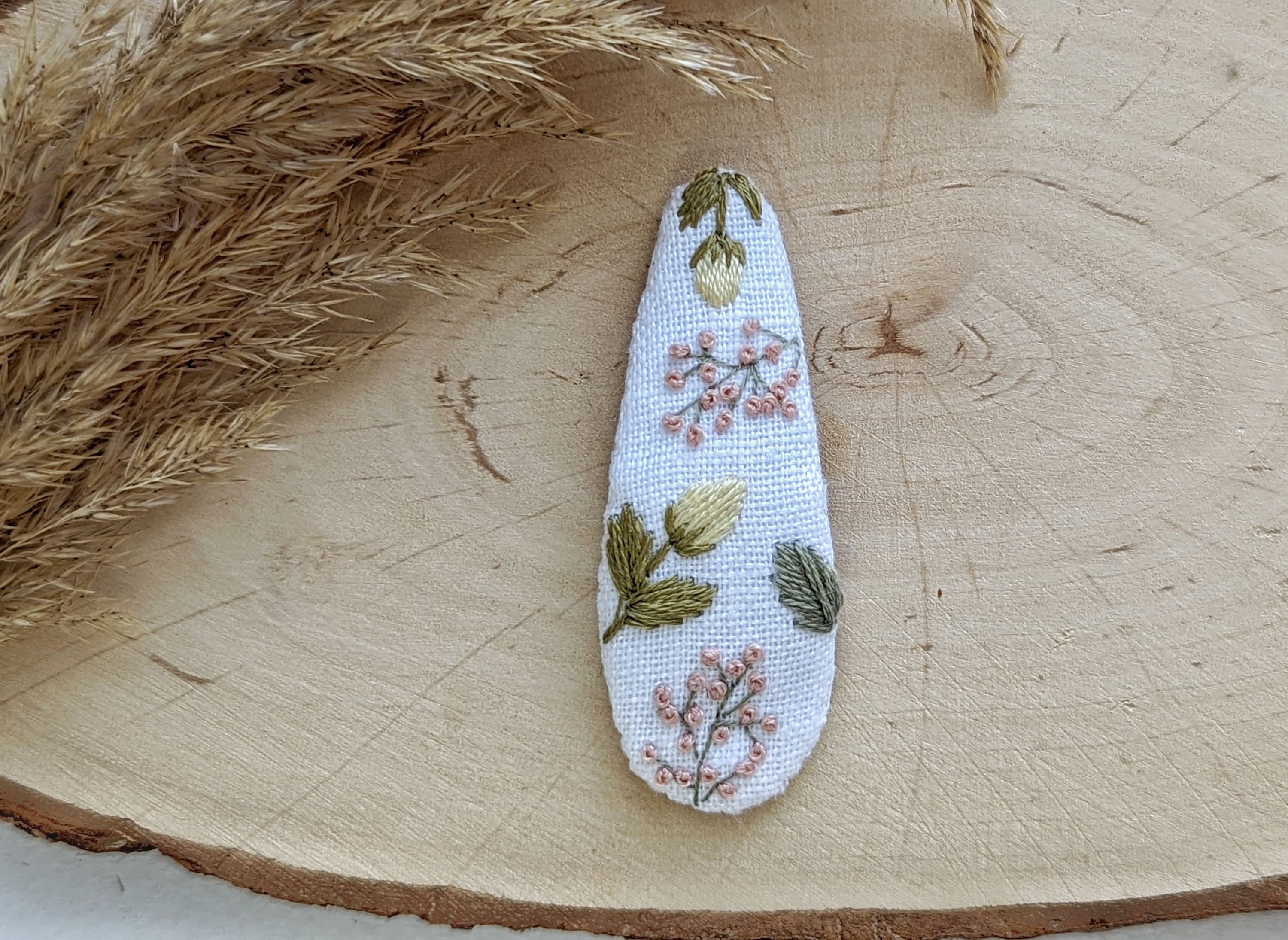 Embroidered Hair Clip, Flowers Baby Barrette, White Flower