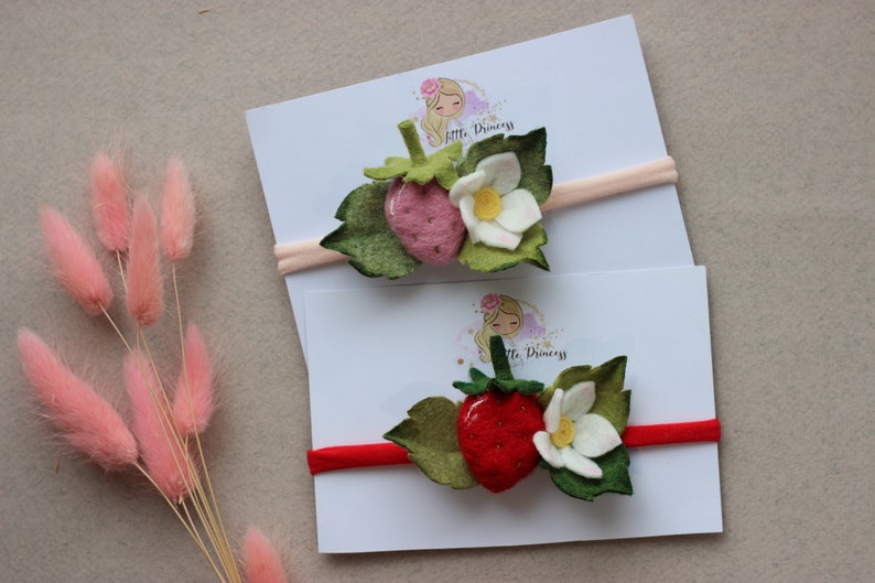 Red strawberry headband, pink strawberry hair clips, red sparkly berry headband, summer fruit hair accessories, summer birthday party image 1