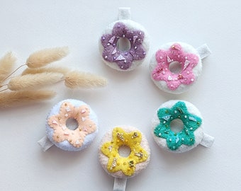 Donut hair clips, food barrette, toddler hair clips, baby hair accessories, donut birthday party, sprinkles donut jewelry, gift for girl