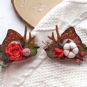Cute deer hair clips, Christmas baby look, antlers deer barrette, photo prop, Christmas party, winter accessories