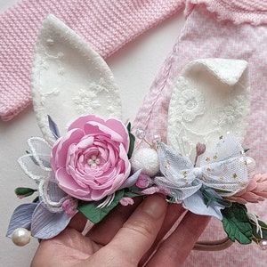 Woodland ears crown, spring bunny headband, floral headband photo prop, birthday party, bunny flower crown, bunny ears, rabbit ears costume