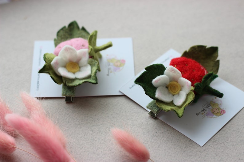 Red strawberry headband, pink strawberry hair clips, red sparkly berry headband, summer fruit hair accessories, summer birthday party image 6